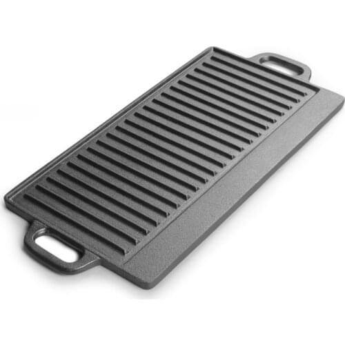 Cast iron pot outdoor barbecue plate uncoated rectangular double-sided iron plate double ears