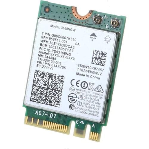 For Intel 3168 AC 3168NGW NGFF M.2 802.11ac Wireless Wifi Card Dual Band Adapter 83XB