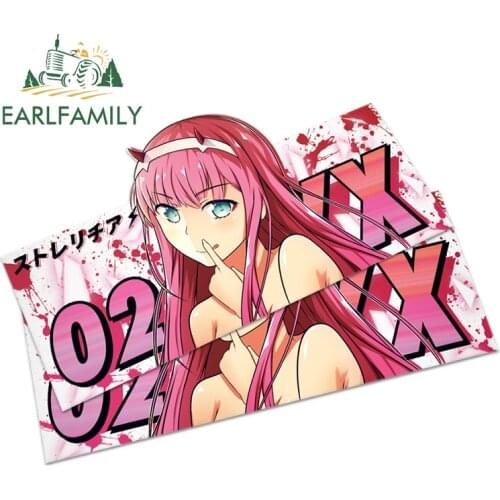 EARLFAMILY 13cm x 9.2cm For Zero Two Windshield Car Stickers Fashion Decal Graffiti Car Accessories Waterproof Laptop Decor