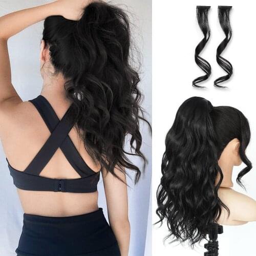 Vigorous 22 Inches Claw Clip On Ponytail Hair Extension Long Wavy Synthetic Ponytail Hairpiece Black Wave Ponytail for Women