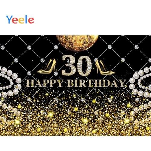 Yeele Woman 30th Birthday Party Photography Backdrops Pearl Necklace Golden Dots Ball Photographic Background For Photo Studio