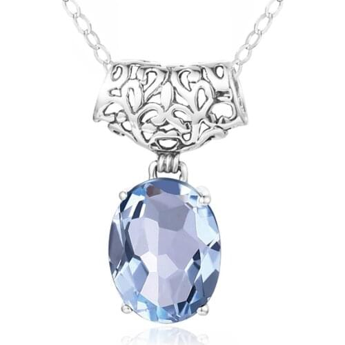 Blue Sea Oval Pendant Necklaces for Women AAA Cubic Aquamarine Pendant 925 Sterling Silver Jewelry Fine Jewelry Without Chain