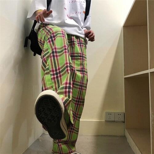 GOOHOJIO 2020 New Hit Color Casual Plaid Trousers for Women High Waist Pocket Wide Leg Pants Female Fashion New Women Pants