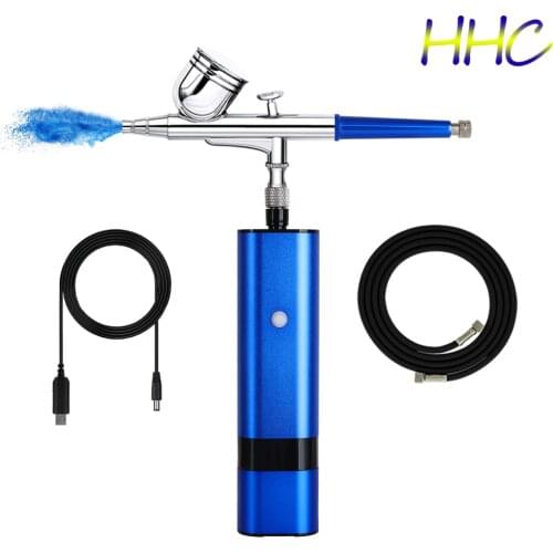 HHC Newly Designed High Pressure Cordless Airbrush Kit Auto Start Stop Klein Blue Cup Replaceable Spray Gun For Painting Makeup