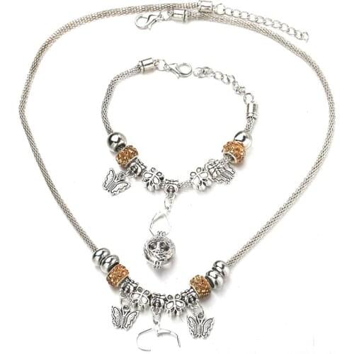 6 Colors Butterfly Necklace Bracelet Set Fine Bead Hollow Chain Beaded Bracelet With Hook DIY Making Pendant Jewelry