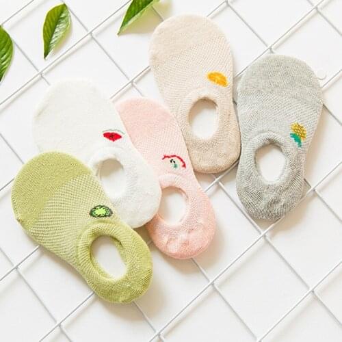 5 pairs/lot 2018 summer new girls mesh socks hot sale cotton children socks 2-11 years Fruit pattern Invisible kids boat socks