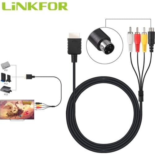 LiNKFOR 1.8 Meter High Quality PVC AV Composite S-Video Cord 3RCA Video Audio HD TV Cable For PS3 PS2 PS1 Console