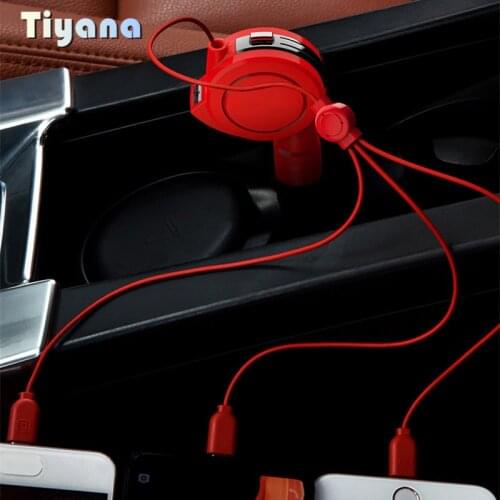 Multifunctional Car Charger 1.5M Retractable Storage Data Cable Car Phone Suitable For Apple Samsung Huawei 3 In 1 USB Charger 5