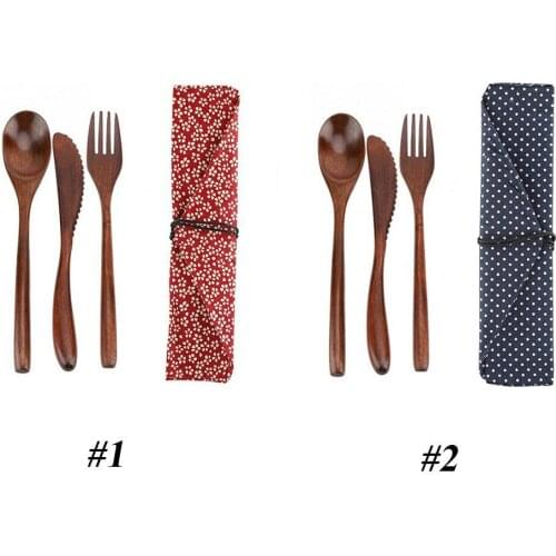 Reusable Bamboo Wooden Cutlery Set Fork Cutter Cutting Bag Students Office Worker Dinnerware Set Cooking Kitchen Tool