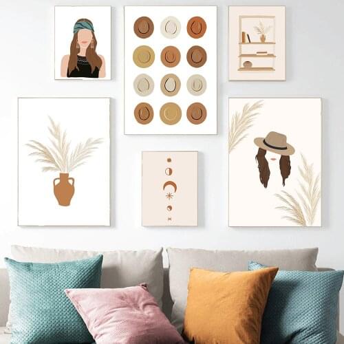 Trendy Abstract Woman Minimalist Bohemian Wall Art Canvas Painting Portrait Poster and Print Pictures for Living Room Home Decor