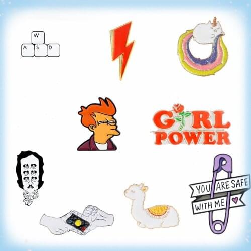 Cartoon Pins Keyboard Girl Power Baby Llama Rainbow Cat Flash Animal Badges Lapel Pin Badge Collection Jewelry Gifts Wholesale