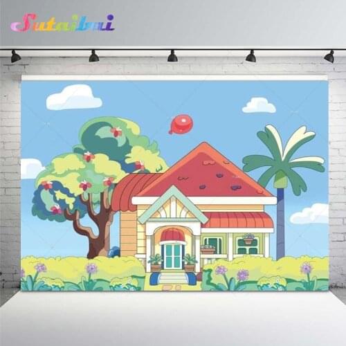Cartoon House Birthday Party Backdrop Newborn Baby Shower Summer Holiday Garden Tree Balloon Photography Background Banner