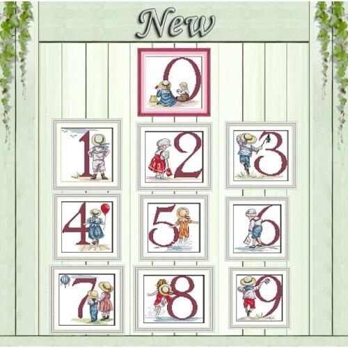 Number cartoon kids boy girl painting counted Print on canvas DMC 11CT 14CT chinese Cross Stitch kits Needlework Sets embroidery