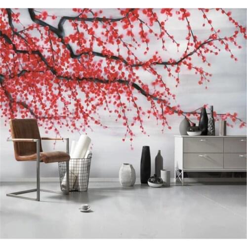 XUE SU Custom mural wallpaper 3D/5D/8D new Chinese style hand-painted plum red plum bedroom decoration wall painting
