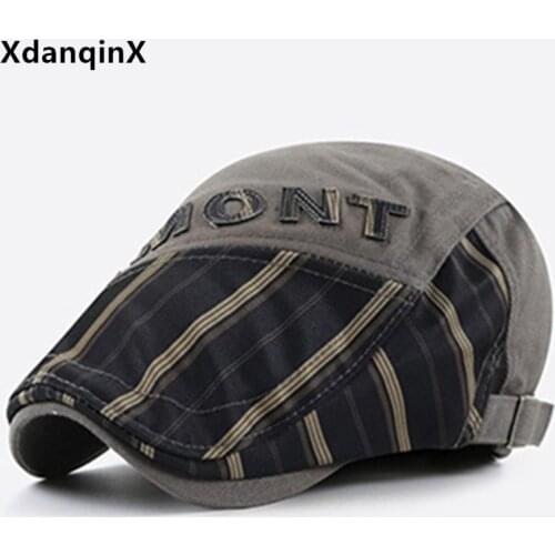 New Personality Womens Hat Washed Cotton Beret Stitched Striped Mens Tongue Cap Snapback Cap Adjustable Size Couple Sports Cap