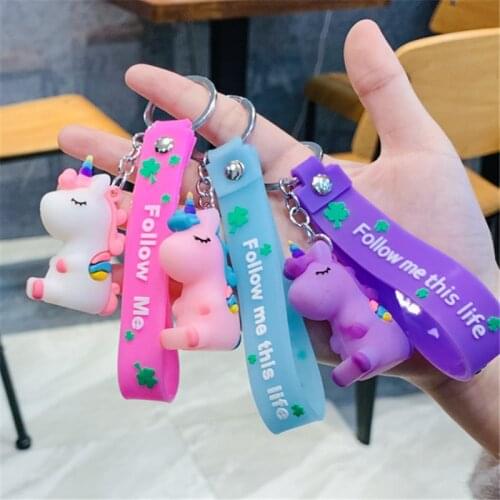 New Fashion Stereo Rainbow Unicorn Keychain Keyring Creative Mobile Phone Bag Car Exquisite Pendant Gift For Friends