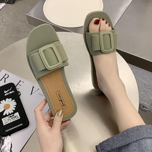 New Style Square Buckle Slippers WomenS Summer Wear Fashion Casual Beach Ladies Sandals And Slippers