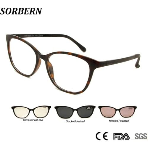 SORBERN Polarized Sunglasses Magnetic Clip On Glasses Anti Blue Lens Prescription Eyewear Women Men Outdoor Goggles Ultem Frames