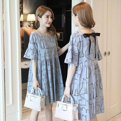 Maternity clothes summer cotton and linen loose Korean A-line cartoon maternity clothes