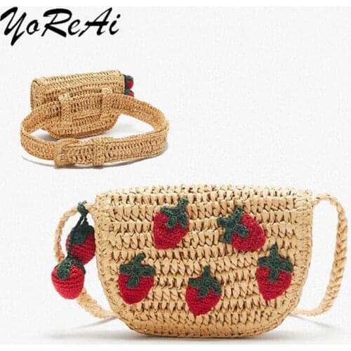 YoReAi Strawberry Straw Waist Bag Woven Outdoor Wallet Summer Bohemian New Wild Personality Fashion Crossbody Beach Bags