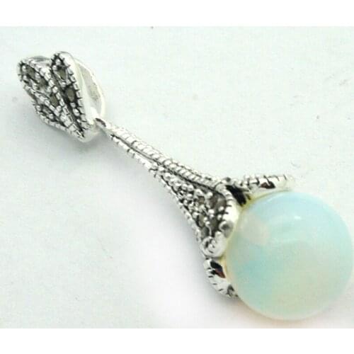 925 en argent Sterling naturel 12 mm blanc opale marcassite collier pendentif 45 * 12 mm