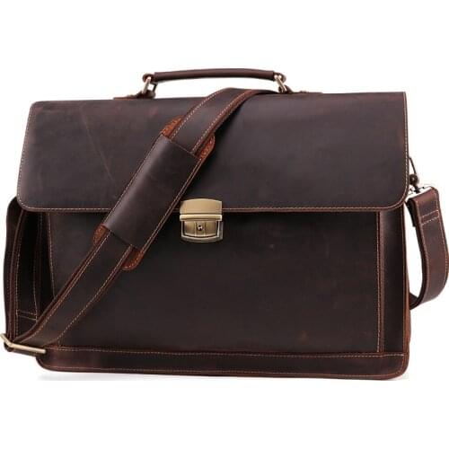 Retro Casual Mens Briefcase Leather MENS Bag Horse Leather Laptop Handbag Multi-functional Shoulder Bag