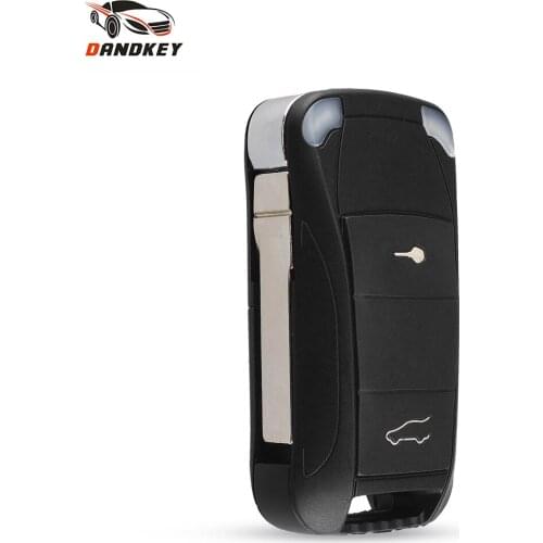 Dandkey Remote Flip Folding Car Key Shell Fob 2 Buttons HU66 Blade Blank Case For Porsche Cayenne GTS Replacement Uncut