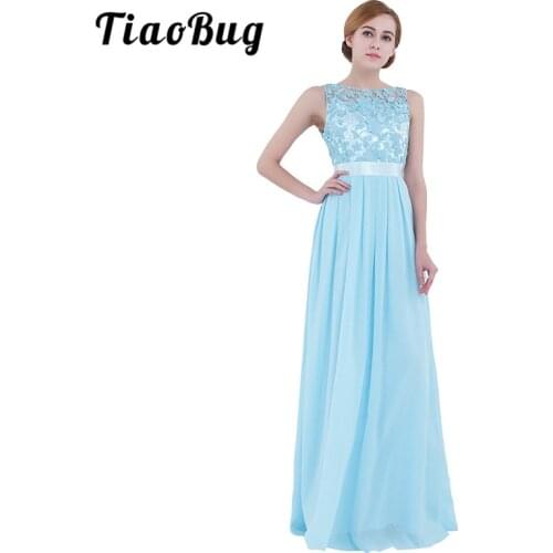 TiaoBug Elegant Women Ladies Embroidered Chiffon Princess Prom Ball Gown Bridesmaid First Communion Formal Party Dress
