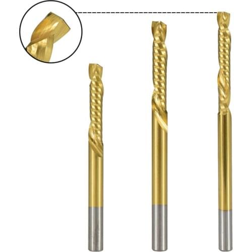 Up Down Cutter 3.175mm Titanium Coated Shank Single Flute CNC Router Bit Carbide Spiral End Mill