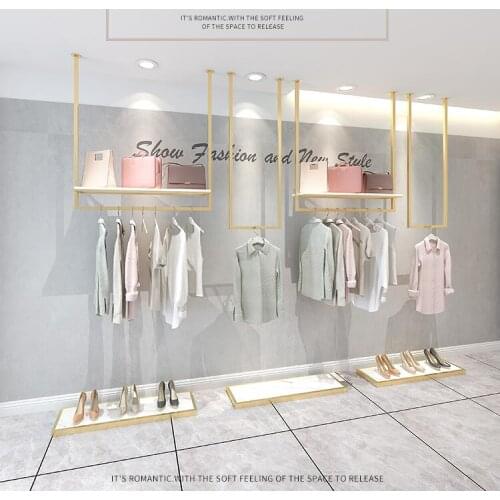 Clothing store hanger display racks womens dresses wedding dress shelves ceiling hanging clothes rack gold
