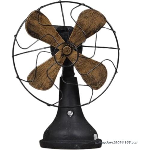 P8DE European Style Vintage Resin Electric Fan Model Sculptures Rural Retro Bronze Tone Furnishings Ornament Display Decor