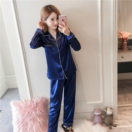 IZICFLY Summer Autumn Clothes Women pijama Faux Silk Sleepwear Satin night suits for women pyjama Long Sleeve homewear -2 Pieces