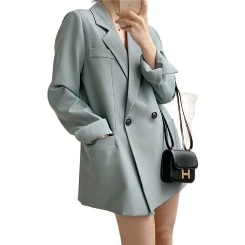 2021 Spring Autumn Solid Color Elegant Blazer Women Jacket Womens Korean Loose V-neck Long Sleeve Blazers Suit Ladies Coats 819