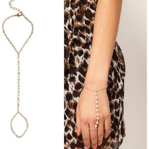 Imitation pearl beads fashion Statement Slave bracelets bangles Chain Hand Harness indian jewelry pulseras mujer