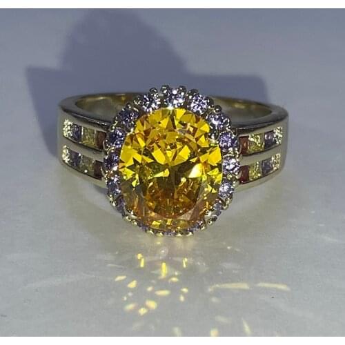 Cellacity Trendy Citrine Ring for Women Geometry Silver 925 Fine Jewelry with Oval Gemstones Blue Yellow Pink Zircon Rings Party