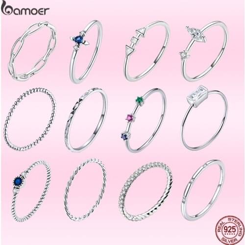 Bamoer Stackable Finger Ring Series Women 925 Sterling Silver Wedding Engagement Ring Starfish Heart Wheat Design Jewelry GXR576