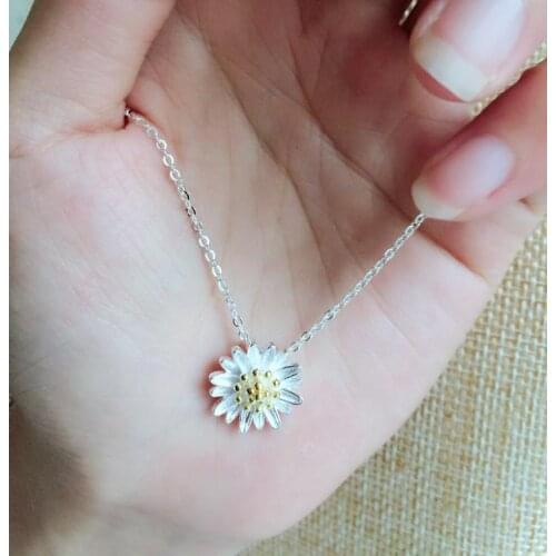 Cute Female Gold Flower Pendant Necklace 925 Sterling Silver Chain Necklaces For Women Charm Vintage Small Wedding Necklace