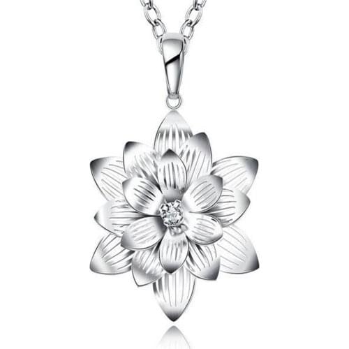 925 Sterling Silver colorBuddhist Elements Lotus Flower Necklaces & Pendants For Women Elegant Lady Sterling-silver-jewelry