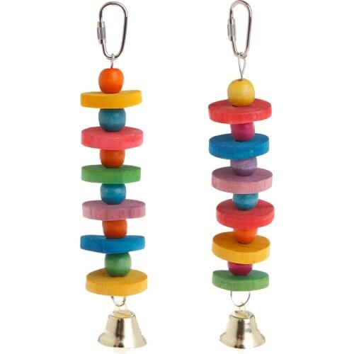 Parrot Chew Strands Bite Teeth Molar Wooden Colorful Beads Ball Bell Sound Attractive Birds Parakeet Play Hanging Cage Supplies