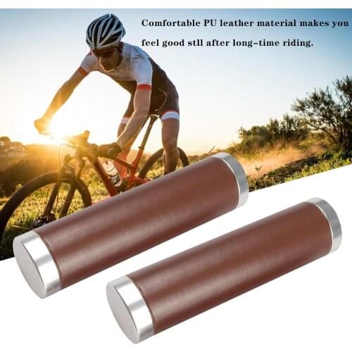 1 Pair Bicycle Leather Handlebar Set Hand-stitched Retro Wind Bike Handle PU Leather Soft Cycling Handle Protect Cover