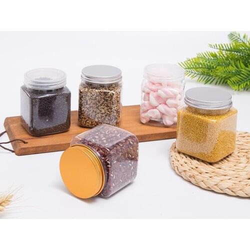 10pcs/lot 250ml Square Plastic Jar Plastic Storage Bottle For Food Candy Cookie Plastic Tube PET Bottle Gold Aluminum Lids