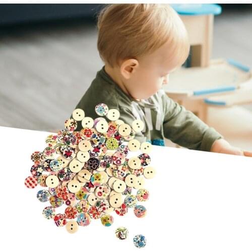 100Pcs Wooden Button Mini 2 Holes Multi Color Round Sewing Button DIY Apparel Sewing Fabric-DIY Home Garden