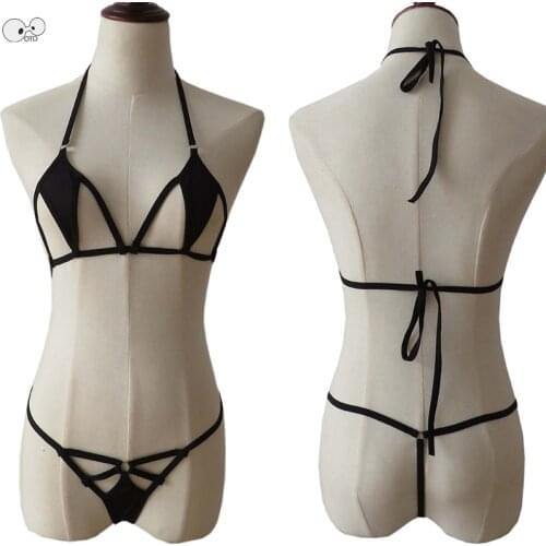 2019 Exotic Crotchless Bowknot Micro Bikini Womens Sunbath G String Swimsuit Mini Bikinis Set Sex Extreme Swimwear Bathing Suit