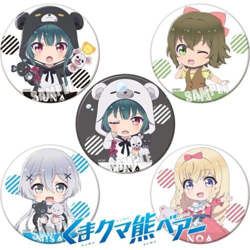 2021 New Anime KUMA KUMA KUMA BEAR! Yuna Cartoon Bedge Itabag Badge Button Medal Brooch Pin Souvenir Student Cosplay Props 5PCS