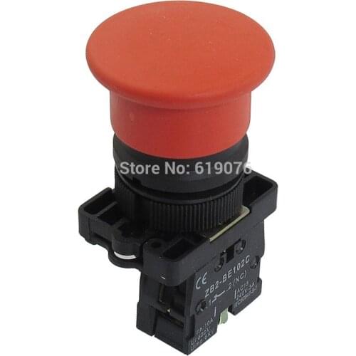 22mm NC Red Mushroom Momentary Push Button Switch 600V 10A ZB2-EC42
