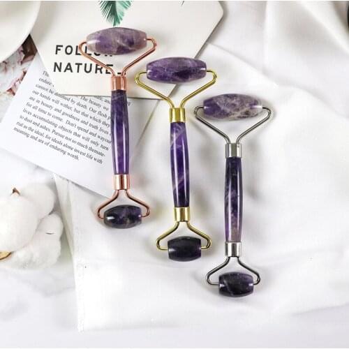 Amethyst Face Roller Scraping Tool Set Face Massage Natural Stone Jade Roller Slimming Beauty Anti Wrinkle Cellulite Facial Lift