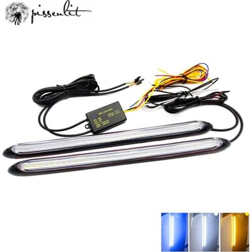 Car DRL Daytime Running Lights Waterproof Universal DC 12V LED Auto Headlight Sequential Turn Signal Yellow Flow Day Light White