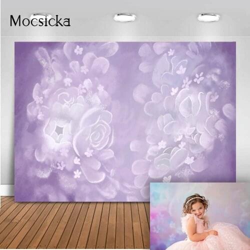 White Floral Purple Photography Backdrop Newborn Kids Portrait Background for Photo Studio Girls Birthday Photobooth Props