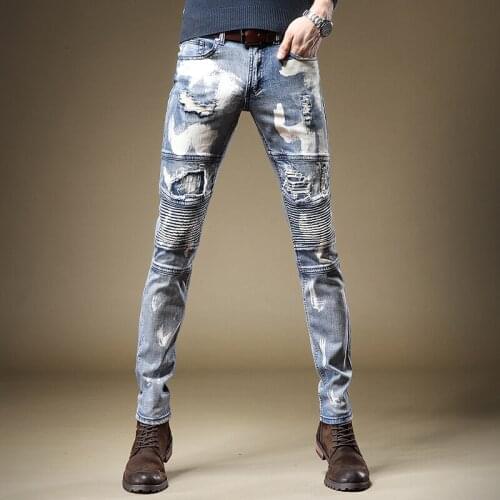 Free Shipping New Mens Male Trousers Trendy Personality Jeans Slim Hip-Hop Head Punk Rock Skateboard Graffiti Printed Pants
