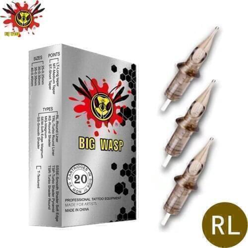 BIGWASP 1005RL Tattoo Needle Cartridges #10 (0.3mm) 5RL for Round Liner Tattoo Machines & Grips 20Pcs